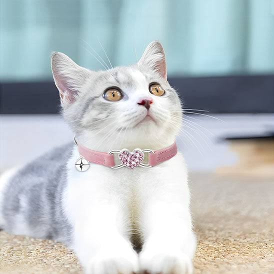 Collier chat - Avec coeur en strass