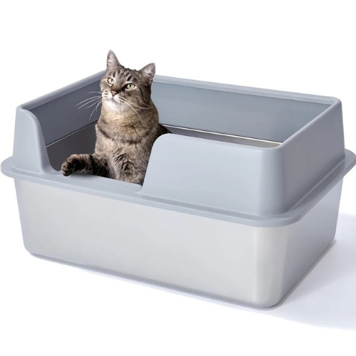 Bac à litière chat - En Acier Inoxydable Anti-odeurs