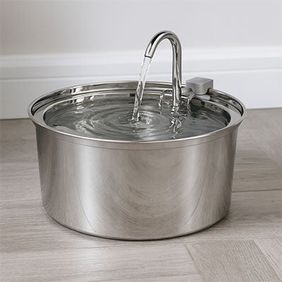 Fontaine Ă eau pour chat en acier inoxydable avec robinet