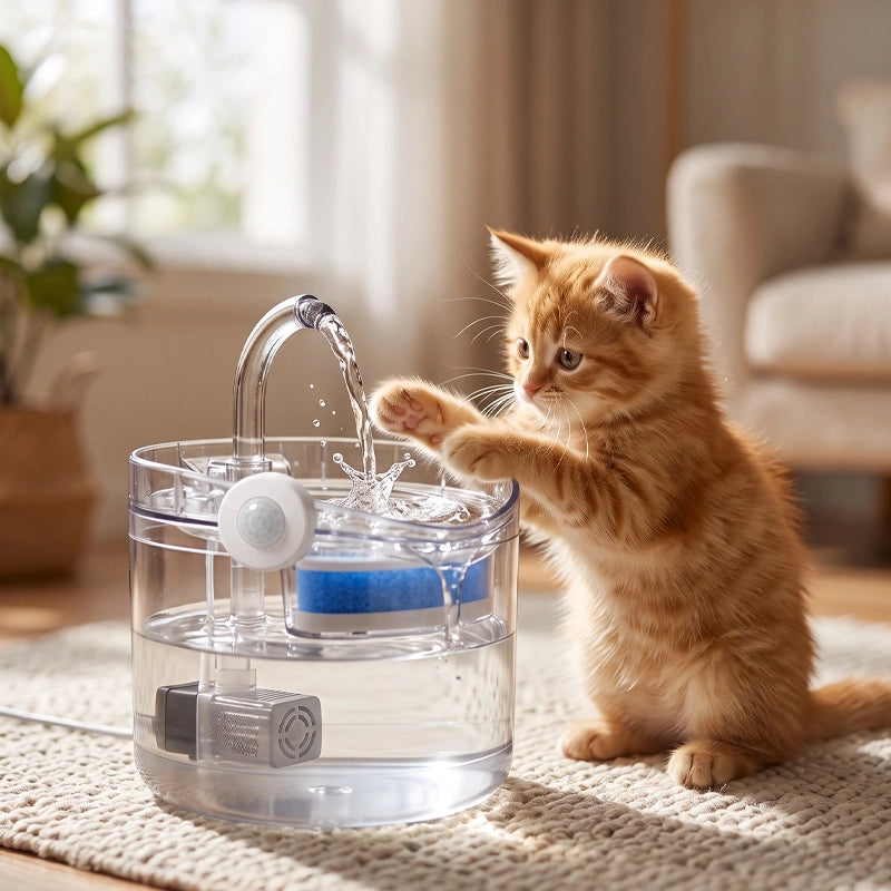 FONTAINE A EAU CHAT - TRANSPARENTE AVEC ROBINET (2L)