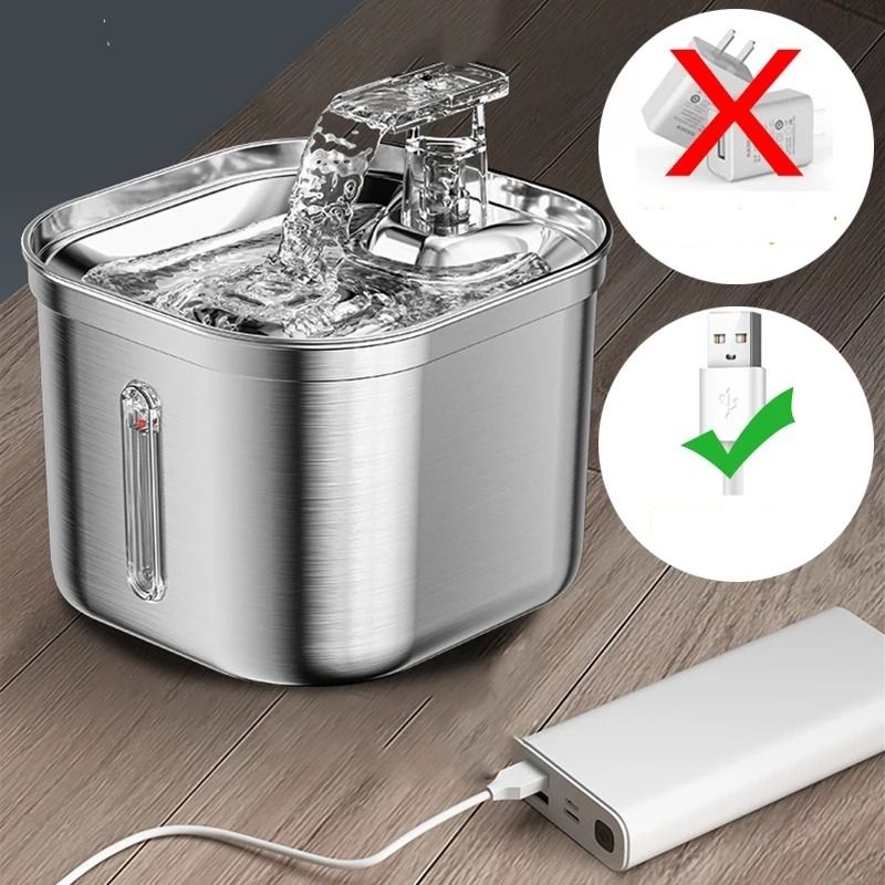 Fontaine à eau pour chat en acier inoxydable avec charge USB