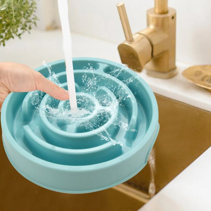 Gamelle anti-glouton chat bleue : pour chat vorace, facile à laver sous l'eau, hygiénique et résistante aux taches.