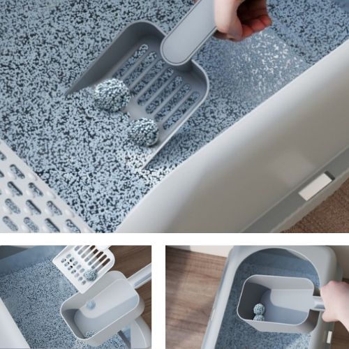 Bac à litière chat XXL - En Acier Inoxydable, avec tapis et pelle