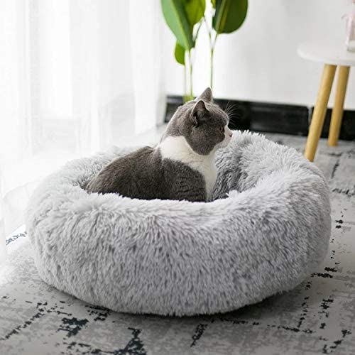 Coussin pour chat gris enveloppant