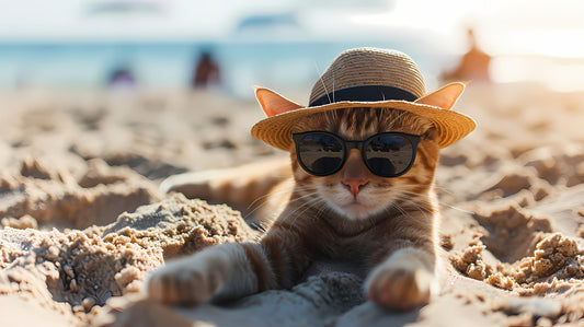 un chat sur le sable près de la plage