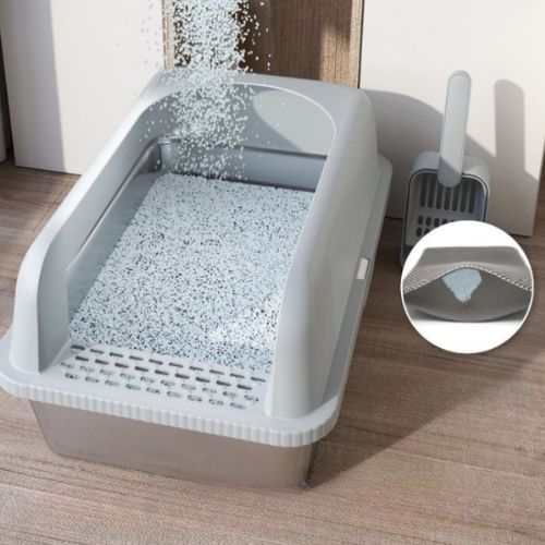 Bac à litière chat XXL - En Acier Inoxydable, avec tapis et pelle