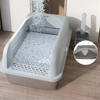 Bac à litière chat XXL - En Acier Inoxydable, avec tapis et pelle