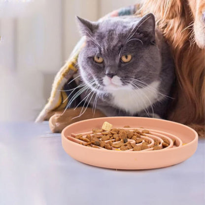 Gamelle anti-glouton chat en silicone  pour chat gourmet, remplis croquettes, digestion améliorée.