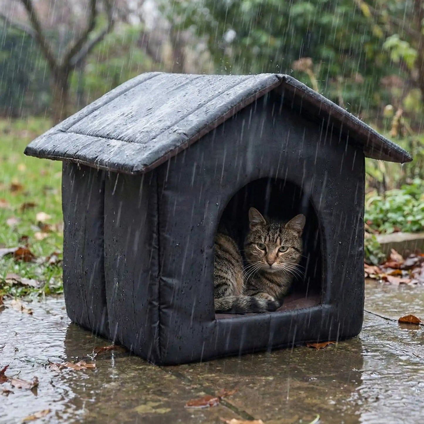 Niche pour chat extérieur isolée imperméable qui abrite un chat de la pluie 