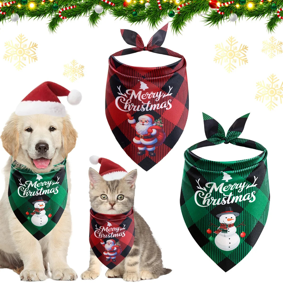 Bandanas de Noël à carreaux pour chat