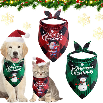 Bandanas de Noël à carreaux pour chat