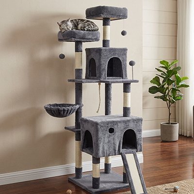 Arbre a Chat avec un chat entrain de dormir sur une plateforme