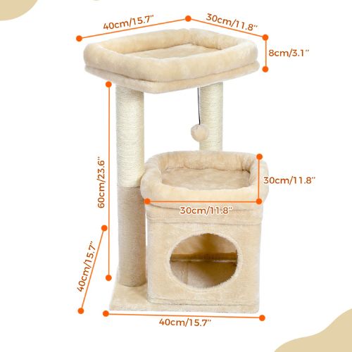 Arbre à chat compact 60 cm beige - dimensions complètes
