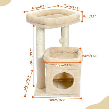 Arbre à chat compact 60 cm beige - dimensions complètes