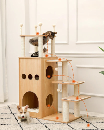 Arbre à chat bois - Multi-niveaux 180 cm