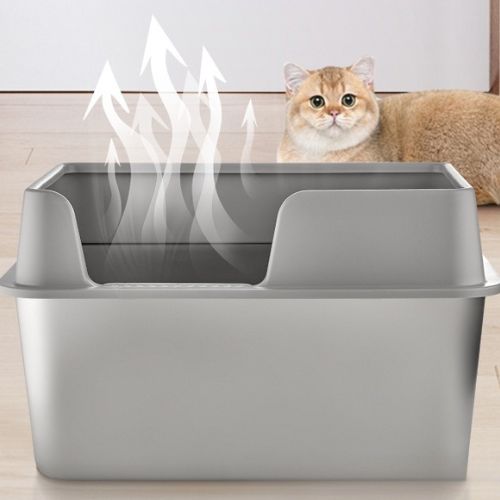 Bac à litière chat - En Acier Inoxydable Anti-odeurs