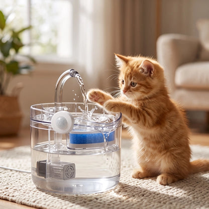 FONTAINE A EAU CHAT - TRANSPARENTE AVEC ROBINET (2L)