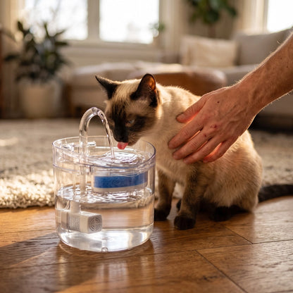 FONTAINE A EAU CHAT - TRANSPARENTE AVEC ROBINET (2L)