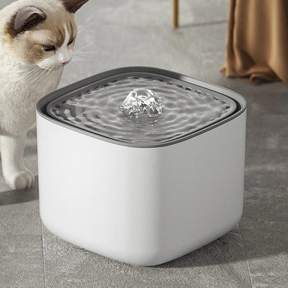 Fontaine à eau chat silencieuse avec jet d'eau, design moderne et épuré, idéale pour une hydratation optimale.