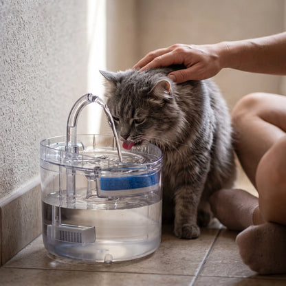 FONTAINE A EAU CHAT - TRANSPARENTE AVEC ROBINET (2L)
