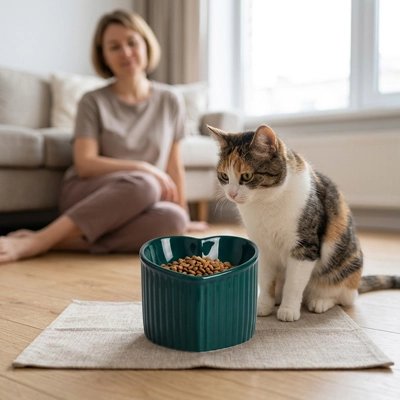 Gamelle Chat surélevée en céramique vert