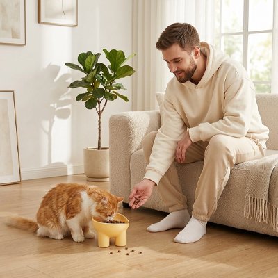 Gamelle Chat surélevée en céramique