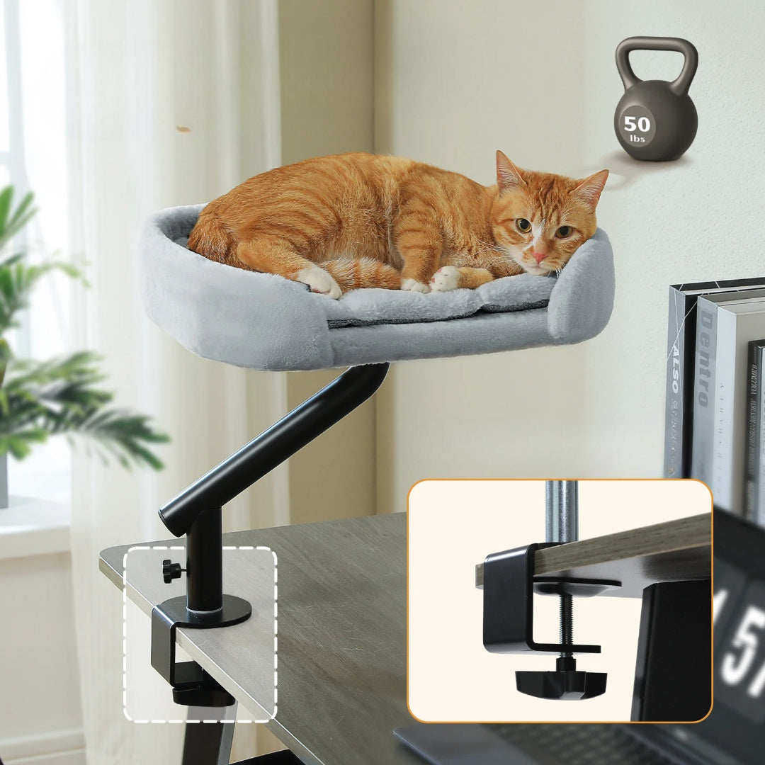 Hamac chat bureau rotatif fixation pince métal supporte jusqu'à 23 kg