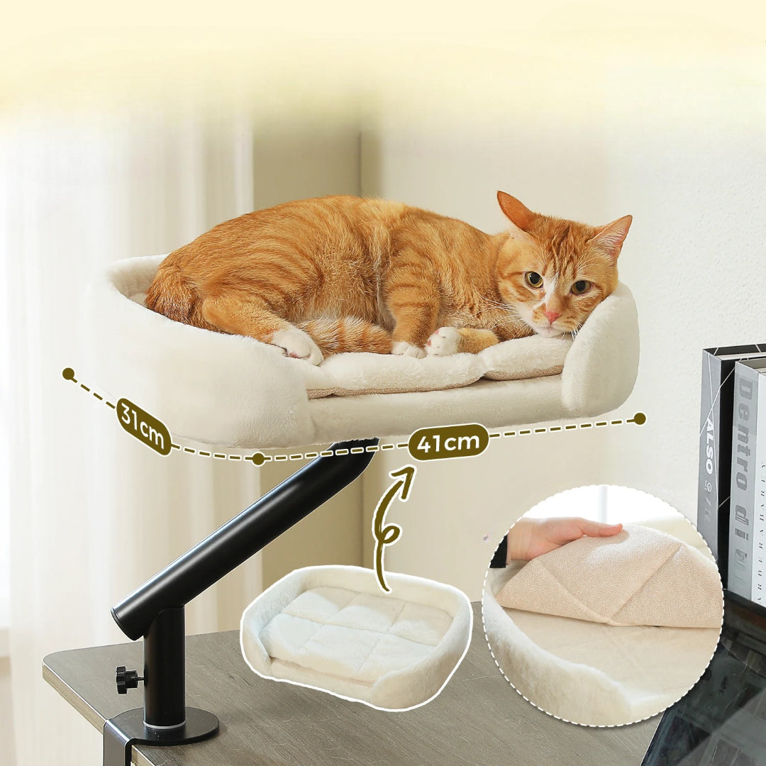 Hamac chat bureau pince sans perçage installation coussin amovible