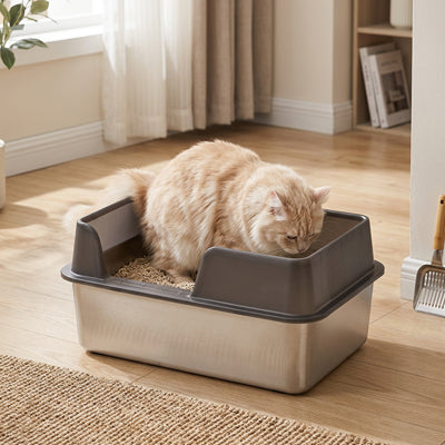 Bac à litière chat - En Acier Inoxydable Anti-odeurs