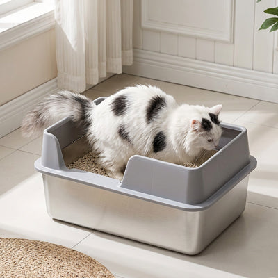 Bac à litière chat - En Acier Inoxydable Anti-odeurs