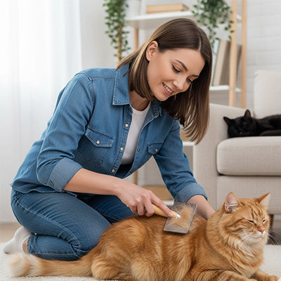 Brosse chat poil long - Poignée en bois