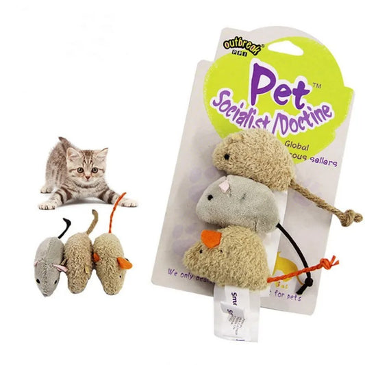 Jouet chat souris peluche naturelle lot de 3- texture douce irrésistible
