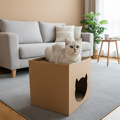 Maison en carton pour chat - Avec Griffoir