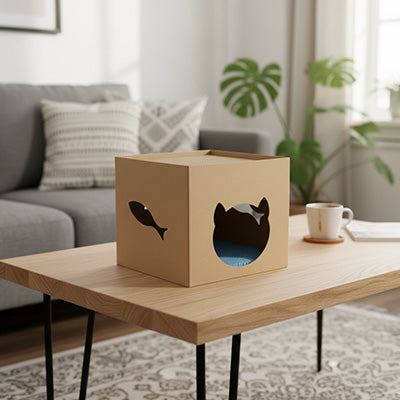 Maison en carton pour chat - Avec Griffoir