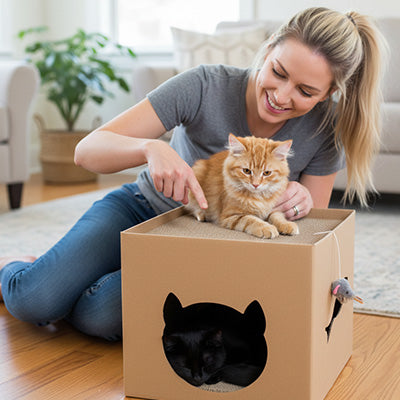 Maison en carton pour chat - Avec Griffoir