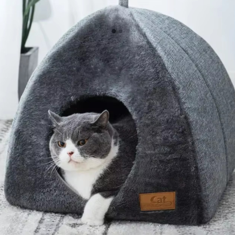 Panier Pour Chat Douillet En Forme De Grotte - 60x45x35 Cm, Flanelle, Lavable, Fermé Pour L'hiver - 5